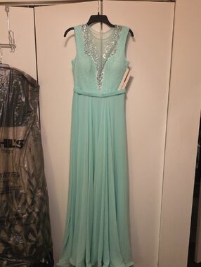 Sleeveless Mint Green Embellished Maxi Dress